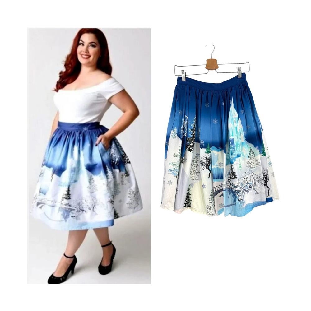 Unique Vintage Winter Wonderland Castle Snow Scene Full Circle Skirt Medium